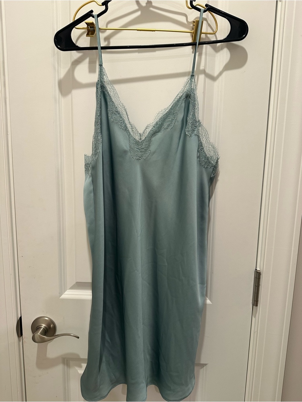 Victoria's Secret Satin Lace-Trim Chemise in Sage Blue